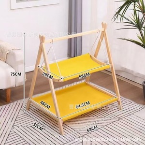 Cesta colgante de madera para mascotas, hamaca para gatos de doble capa, cama para gatos, cama para gatos extraíble y lavable, columpio para gatos de madera maciza, para mascotas en casa - Product Image 1