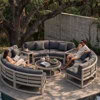 Ensemble de canapés d'extérieur circulaires de luxe, sectionnel en aluminium courbé, assise profonde, mobilier de patio imperméable, personnalisable