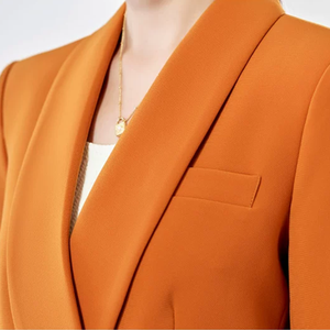 <span class=keywords><strong>Ensemble</strong></span> de blazer orange sur mesure pour femmes <span class=keywords><strong>Pantalon</strong></span> <span class=keywords><strong>évasé</strong></span> taille haute Costume à manches boutonnées pour le travail de bureau et les sorties décontractées - Product Image 2
