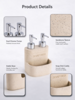 Distributeur de savon en résine finition grès avec pompe, récipient rechargeable pour savon vaisselle pour évier de cuisine