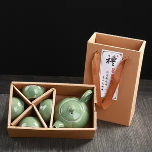 Set Teh Travel Grosir, Cangkir Keramik Set Teh Porselen dengan Pot, Set Teh Kung Fu China