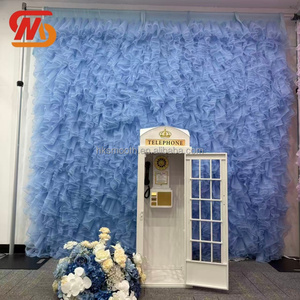 Panneau de toile de fond en tulle bleu clair lisse avec volants, mur de fleurs romantique en tissu pour mariage, baby shower, fête, décoration de photomaton - Product Image 3