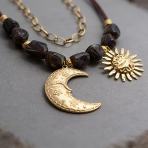 Nuovo Stile di Collana per Donna con Ciondolo a Forma di Sole e <span class=keywords><strong>Luna</strong></span> in Pietra Naturale, Placcato Oro 18K PVD in Acciaio Inossidabile - Product Image 4