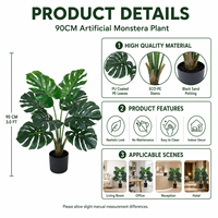 Arbre artificiel Monstera en PE de 90 cm, aspect naturel, vente en gros, durable, écologique, résistant aux UV, pour intérieur moderne