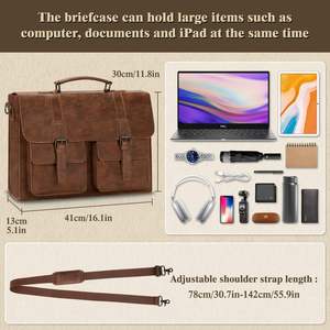 Maletín para Portátil de Cuero PU Vintage y Resistente con Protección Impermeable y Correa de Hombro Ajustable para Hombres Profesionales - Product Image 6