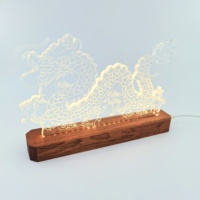 Lampe LED 3D en forme de Dragon chinois, en acrylique, avec Base en bois, luminaire décoratif d'intérieur, idéal pour un bureau ou une Table de nuit
