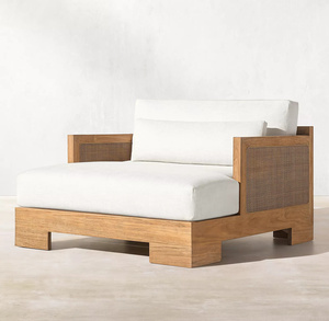 Ensemble de canapé en teck naturel avec coussins assortis aux angles géométriques, mobilier d'extérieur classique à larges lattes - Product Image 3