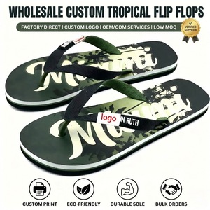 Chanclas con Estampado Tropical de Miami y Logotipo Personalizado al por Mayor, Sandalias de Playa con Suela Gruesa, Fabricante OEM, Pantuflas de Verano - Product Image 1
