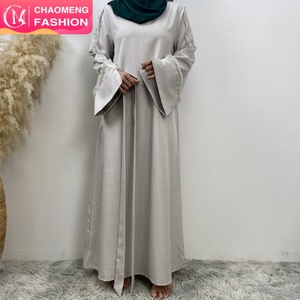 6804# ChaomengFashion Factory Wholesale Linen Dress Muslim Women Summer Casual <b>Maxi</b> Dresses With Tassel and Split Cuff - Product Image 2
