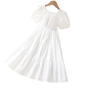 Vestido Americano de Alta Calidad, Diseño Personalizado, Casual, Minimalista, Cuello Cuadrado, Manga Corta, Verano, Satén Ecológico - Product Image 3