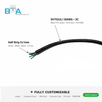 Câble spiralé anti-torsion OEM SVT 18AWG 3 conducteurs en PVC noir OD6.4mm, 4.5M, extrémité nue, pour équipement industriel et médical
