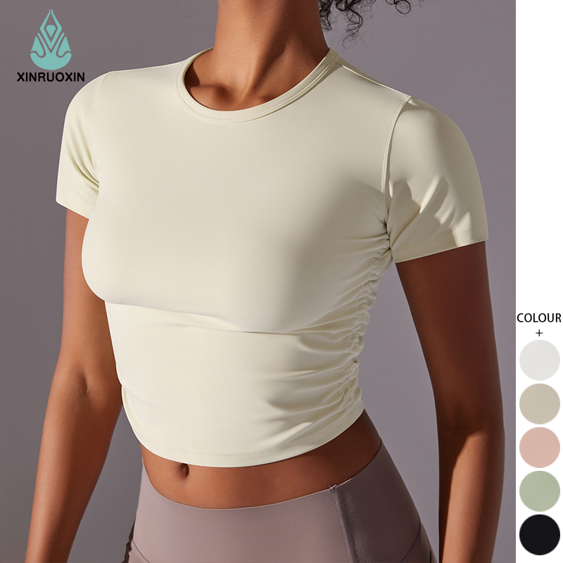 Custom logo Round Neck Tight Sports Breathable High Elastic Short Sleeve T-shirt Running Fitness Yoga Wear Top for Woman