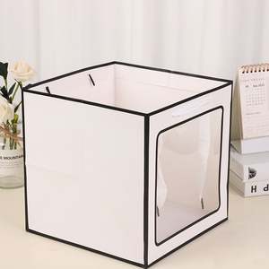 KM White Brown <b>pink</b> Black Cardboard Bouquet Packaging Flower <b>Gift</b> Paper <b>Bags</b> with Transparent Window - Product Image 3