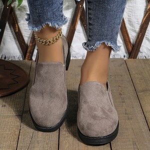 Large Size Thick Heel Low Top Single Shoes With Autumn New Zipper British <b>Style</b> Slip-on Women's - Product Image 3