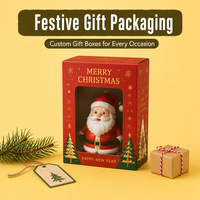 Boîte cadeau de Noël en carton avec fenêtre transparente, logo personnalisé imprimé, conteneur brillant pour bonbons et cadeaux
