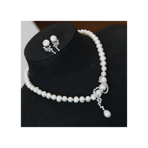 Collar de Perlas de Agua Dulce Naturales con Baño de Rodio y Circonita, Diseño Elegante de Plata Tai, Joyería de Lujo LAVINA, 16 Pulgadas, para Bodas - Product Image 1