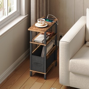 Narrow Nightstand with Charging Station, Small <strong>Skinny</strong> <strong>Bedside</strong> <strong>Table</strong> with Drawer, Slim Thin Bed Side <strong>Table</strong> for Small Spaces - Product Image 5