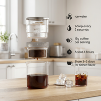 Icafilas High Crystal Glass Eco-Friendly American Style Cold Brew Coffee Maker Portable Ice Dripper 2-Second 1-Drop Small Slow