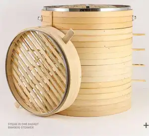 Pengukus bambu portabel kualitas tinggi, 3 lapis baja tahan karat dengan warna 8 inci 10 12 keranjang Dimsum 4 inci