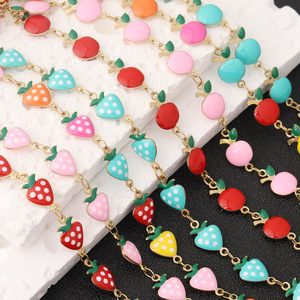 Cadena de Frutas Esmaltadas de Manzana y Fresa, Chapada en Oro, de Acero Inoxidable para Hacer Collares, Formas Mixtas H1679 - Product Image 2