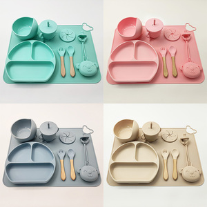 Ensemble de vaisselle pour enfants écologique, durable, avec compartiments, 9 couleurs, en silicone, pour l'alimentation des bébés - Product Image 4