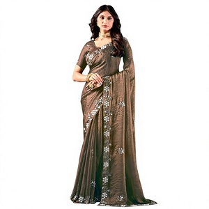 Vexotrend Indian Designer Women's Velvet Satin <b>Saree</b> Beautiful Patola Design Traditional Style Wedding Diwali Party Wear Wrinkle - Product Image 1
