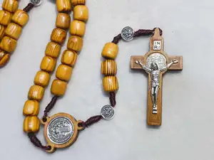 Tasbih Katolik rosario hadiah Katolik 10mm manik-manik kalung salib kayu manik-manik kayu agama perhiasan