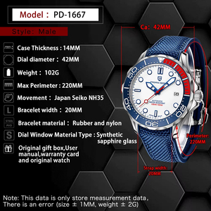 Montre mécanique <span class=keywords><strong>Pagani</strong></span> Design PD1667, montre automatique pour homme, coffret cadeau pour homme, <span class=keywords><strong>NH35A</strong></span>, cristal saphir, acier inoxydable - Product Image 6