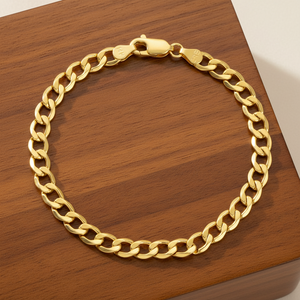 צמיד קובני מזהב צהוב מלא 9K/10K/<span class=keywords><strong>14K</strong></span>/18K עם סוגר לובסטר - תכשיט זהב אמיתי - Product Image 2