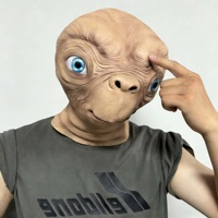 Masque intégral en latex Alien brun clair froissé avec yeux bleus vifs, réaliste, pour cosplay de science-fiction, Halloween, fête en extérieur, accessoire Comic Con