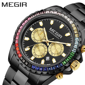 Nuevo reloj de cuarzo con bisel de colores y diamantes para hombre, reloj de pulsera con calendario luminoso resistente al agua, venta al por mayor - Product Image 2