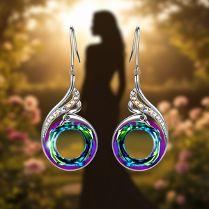 Pendientes Colgantes Plateados para Mujer E351 con Cristales Morados y Azules, Engaste de Bisel con Pedrería, Joyería de Moda para Fiestas - Product Image 2