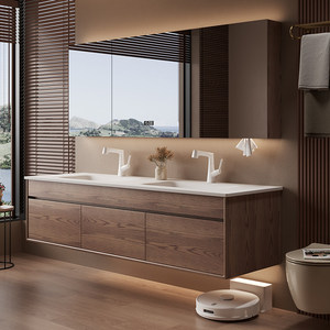 Modern Wood Double <b>Sink</b> Bathroom Vanity Solid Wood Bathroom Cabinet with Smart LED Mirror <b>Storage</b> - Product Image 2