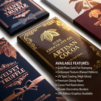 Étiquette de chocolat personnalisée en feuille d'or de luxe, autocollant en papier foncé gaufré pour l'emballage de boîtes cadeaux de truffes et de bonbons artisanaux