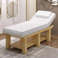Table de massage faciale moderne en bois massif avec étagère de rangement, appui-tête inclinable et matelas en mousse haute densité pour spa, hôpital, salle de sport