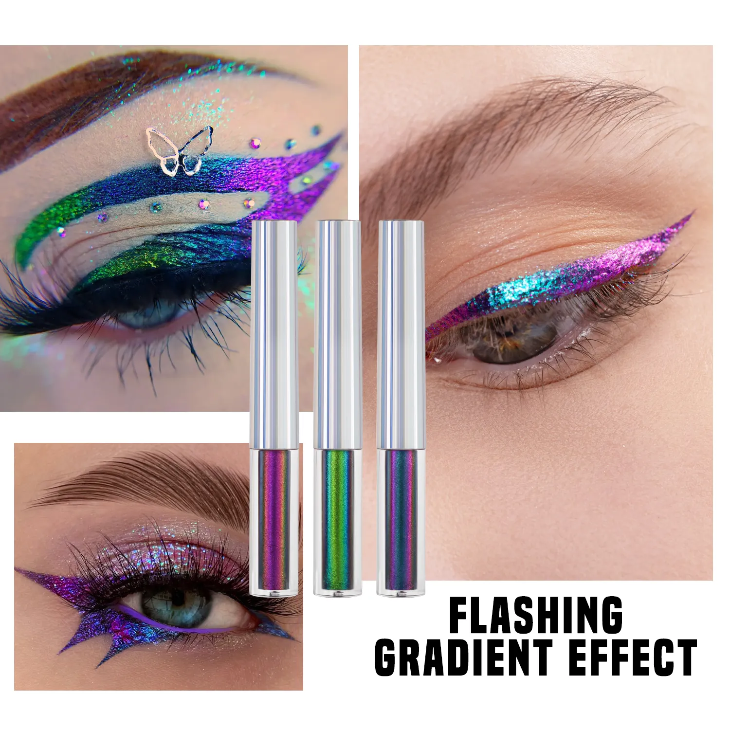 Augenmakeup hochpigmentierte langanhaltende Farbwechsel flüssiger Eyeliner multichrom Glitzer flüssiger Eyeliner