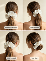 Chouchou à cheveux romantique en dentelle double couche, imprimé floral délicat à l'intérieur, bord festonné, élastique, style bohème vintage, ornement capillaire