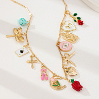 Colliers multi-pendentifs en céramique avec étoile de mer orange d'été, charme de fruits et de fleurs, pour femmes, bijoux bohèmes, vie marine, vacances à la plage