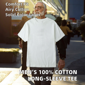 Men's 100% Cotton 180-Gram Printed Silk Screen Breathable Regular Fit Casual <b>Long</b>-<b>Sleeved</b> T-Shirt Spring Autumn <b>Base</b> <b>Layer</b> Coat - Product Image 2