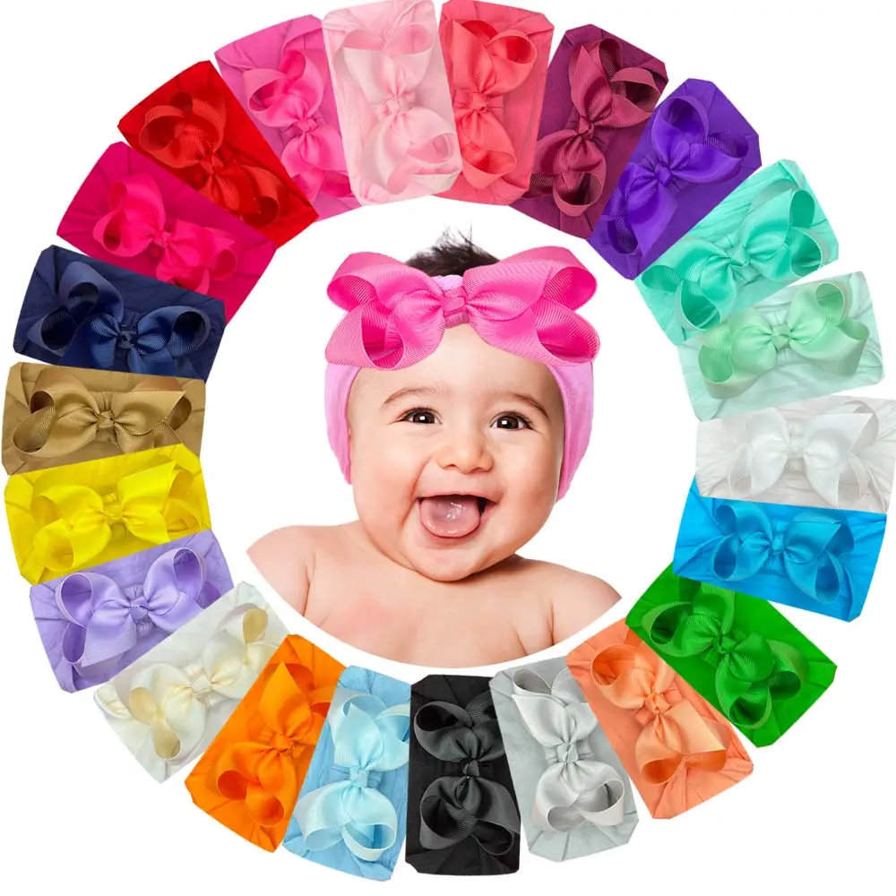 22 renk el yapımı şerit yaylar ile 6 inç bebek bandı bebek bebek kızlar için sıkı naylon bantlar saç aksesuarları