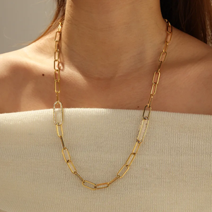 Collar Geométrico de Moda Moderna, Chapado en Oro de 18K, Acero Inoxidable 304 con Circonita, para Mujer, Diseño de Cadena de Cable Cruzada - Product Image 2