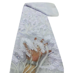 Sang Trọng <span class=keywords><strong>3D</strong></span> Đính Cườm Ren Vải Pháp <span class=keywords><strong>Net</strong></span> Chuỗi Hạt Ren Với Hoa Mô Hình Cho Dresses 1N25112301 - Product Image 2