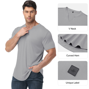 T-shirt da uomo a maniche corte con scollo a V, bordo curvo e tessuto a costine - Product Image 5