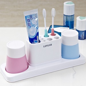 Levijia Toothbrush Holder And Rinse Cup Set 4 Piece Plastic Bathroom Storage Rack With Cups For Family Use - Product Image 2
