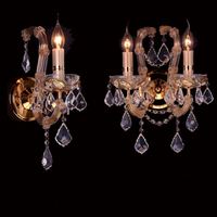 Europäischer Stil Klassischer Kristall-Kronleuchter 2 LED-Kerzen Glas-Wandleuchte für Zuhause Flur Schlafzimmer Wohnzimmer Halle Dekoration