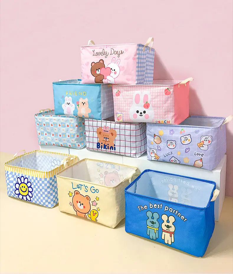 Storage Basket Style Girl Cartoon Pattern Finishing Sundries Cosmetics Box Foldable Storage Basket