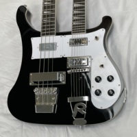 R-Brand Black Electric Bass Guitar with 4+12 Strings White Pickguard Red Chrome Hardware