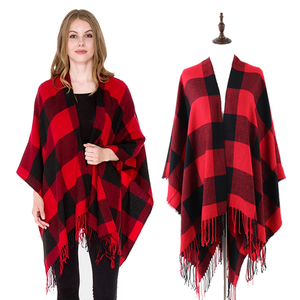 Nouveau <span class=keywords><strong>Poncho</strong></span> Châle Femme Hiver Rouge Motif Carreaux Classique Vente Chaude - Product Image 1