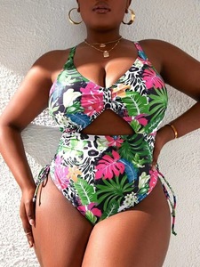 Costume da bagno da donna taglie forti con logo personalizzato, controllo pancia, scollo a V, cut-out, schiena incrociata, allacciatura laterale regolabile - Ingrosso - Product Image 3