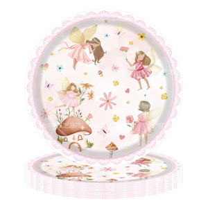 Flower Fairy Party Tableware Disposable Plates Cups Napkins <b>Tablecloth</b> Kids Birthday Party Supplies Set - Product Image 2